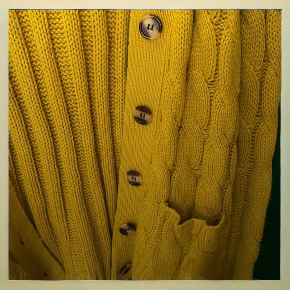 Women's Mustard Cable Knit Cardigan - Picture 4 of 6